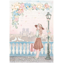Stamperia A4 Decoupage Rice Paper - Oh La La - Girl with Suitcase